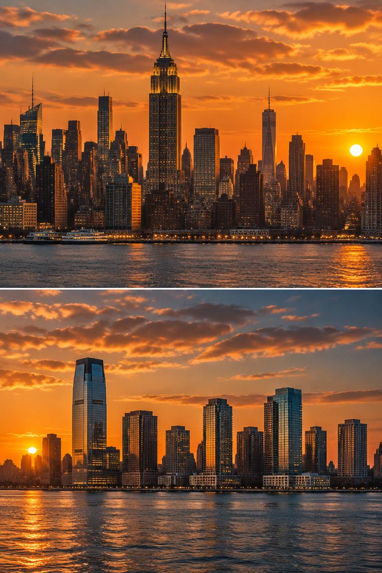 New York skyline above the New Jersey waterfront at sunset